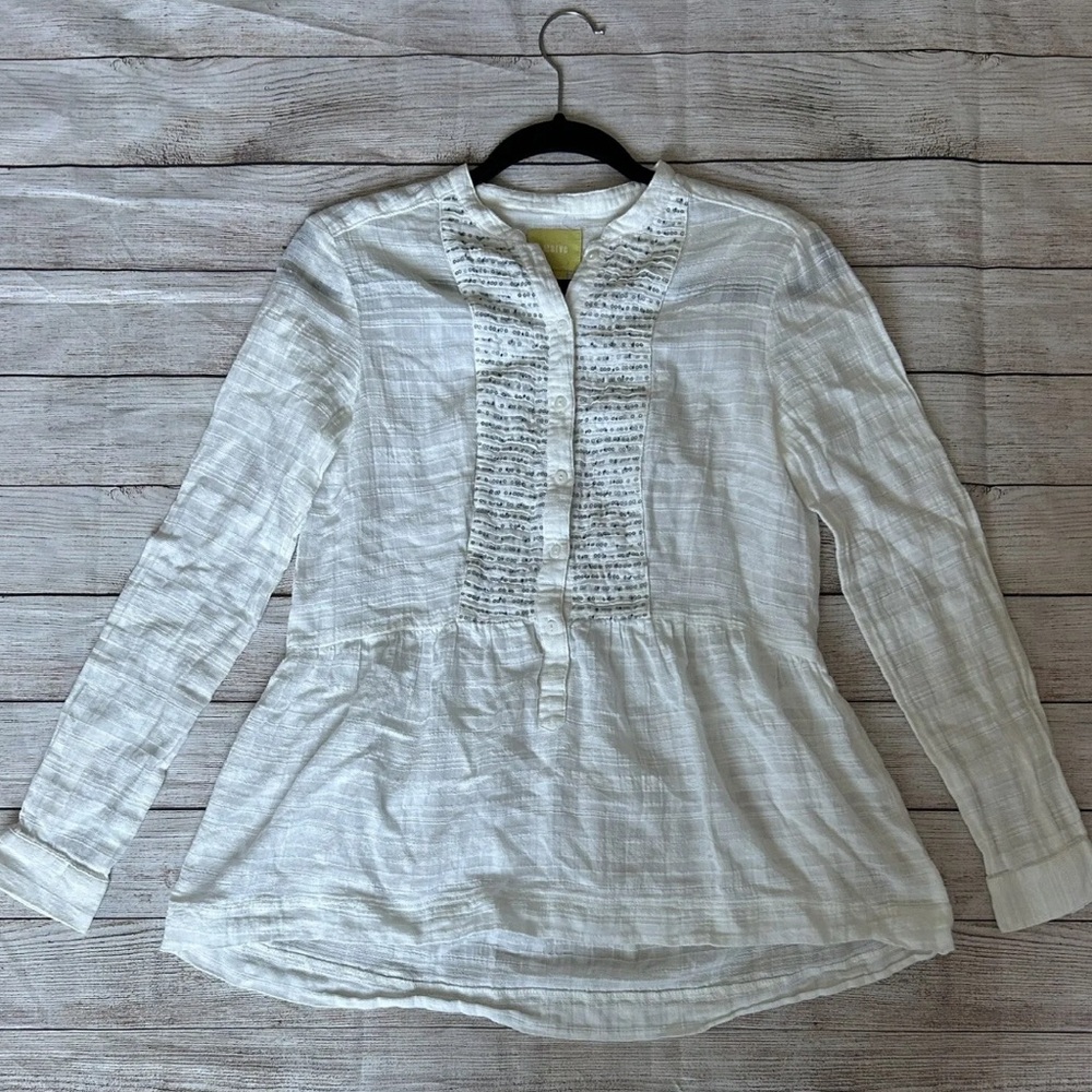 Maeve Anthropologie sz o white sequins long sleeve boho peplum blouse top
